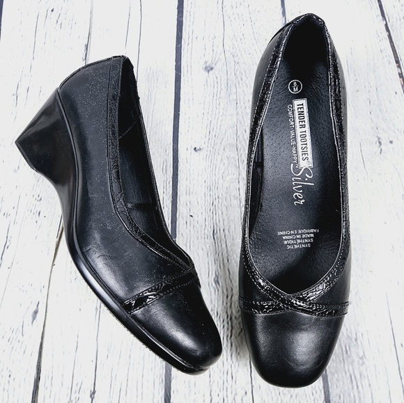 TENDER TOOTSIES | Silver slipon wedge heel comfort shoes - Picture 1 of 11